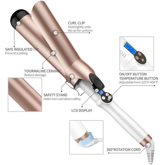 2 Inch Curling Iron Large Barrel, Long Barrel Curling Wand Dual Voltage, Ceramic - Picture 6 of 7